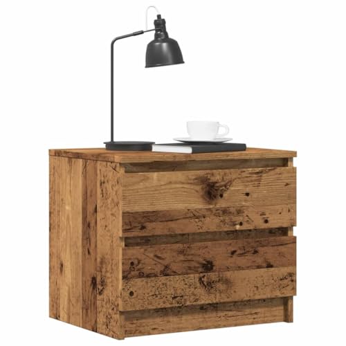 Moderner Nachttisch mit 2 Schubladen, Schlafzimmer-Beistelltisc h, Nachttisch aus Holz für Schlafzimmer & Wohnzimmer, Vintage-Holz, 50 x 40 x 43,5 cm, Holzwerkstoff