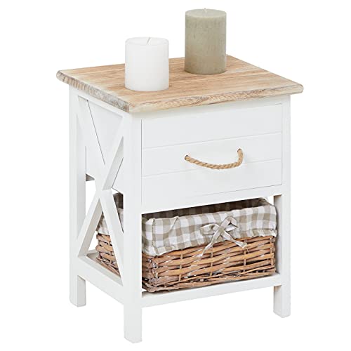 CARO-Möbel Nachttisch Nachtschrank Nachtkommode Perugia in weiß, Shabby Chic Vintage Look, mit Schublade und Korb