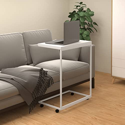 Weißer rollbarer Beistelltisch 55x35x70 cm Holzverbundstoff Beistelltisch Sofa Beistelltisch Couchtisch für Kaffee und Laptop Couchtisch für Wohnzimmer Betttisch für Schlafzimmer