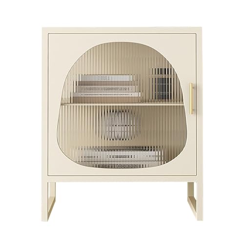 Nachttisch mit Stauraum, Schranktüren aus vertikal gestreiftem Glas, Beistelltisch für das Wohnzimmer, solide Konstruktion