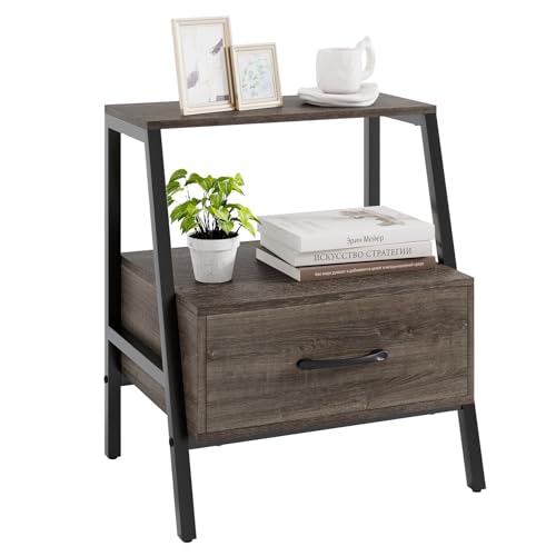GIANTEX Nachttisch Holz, Nachtschrank mit Schublade & offnem Regal, Nachtkästchen Industrial mit Metallrahmen, Nachtkommode, Sofatisch Beistelltisch für Wohnzimmer Schlafzimmer, 45 x 35 x 52,5 cm GIANTEX Nachttisch Holz, Nachtschrank mit Schublade & offnem Regal, Nachtkästchen Industrial mit Metallrahmen, Nachtkommode, Sofatisch Beistelltisch für Wohnzimmer Schlafzimmer, 45 x 35 x 52,5 cm