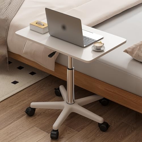 Höhenverstellbarer Couchtisch mit Rollen, beweglicher Sitz-Steh-Laptop-Schreibt isch, rollbarer Nachttisch für Zuhause, Büro und Krankenhaus (Weiß, 85–107 cm)