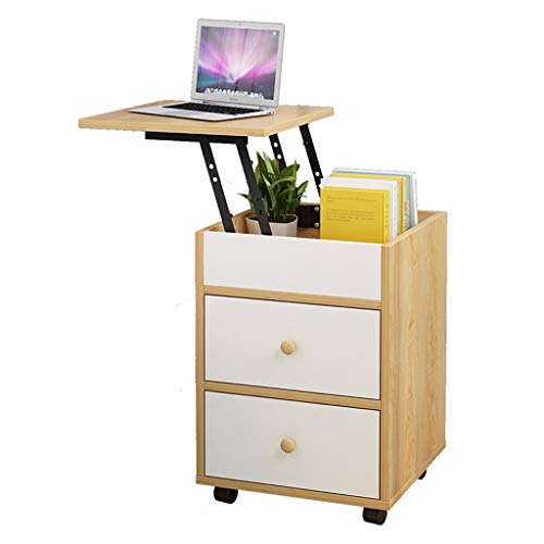 Yyqx Klappdeckel 2 Schubladen Schrank MDF Ablage Rollbar Heben Einfacher Computertisch Mode Spinder Schlafzimmer Büro