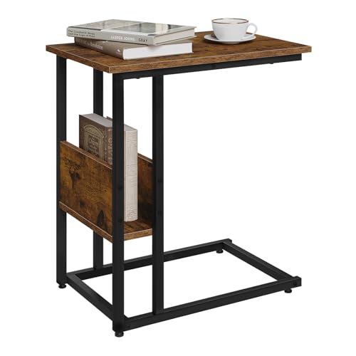 WOLTU Beistelltisch C Form, Couchtisch mit Stauraum, Wohnzimmertisch klein, Vintage Sofatisch mit Metallgestell, Industrial Design, Rustikales Braun