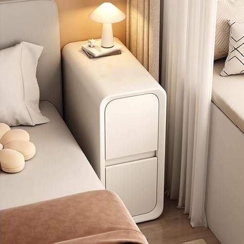 Moderner schmaler Nachttisch mit 2 Schubladen, Massivholz, Nachttisch aus Kunstleder, kleiner Schrank für Wohnzimmer und Schlafzimmer, 30 cm