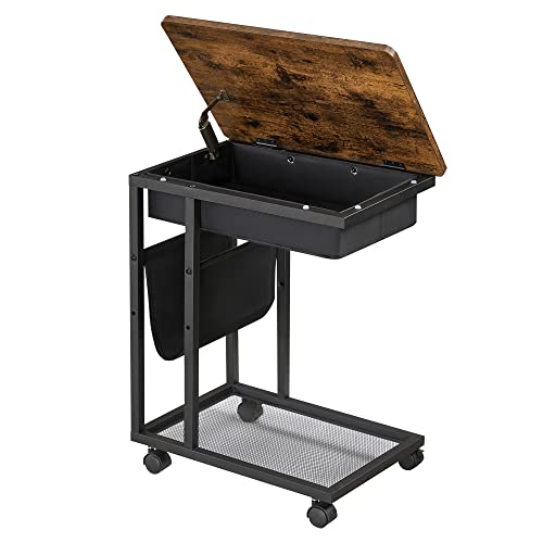 Segenn Beistelltisch, C Tisch, Sofatisch, Laptoptisch mit Stauraum, C-Form, Mobiler Couchtisch, Laptop-Tablet für Sofas und Bett, Nachttisch mit Schublade 50 x 35 x 60 cm