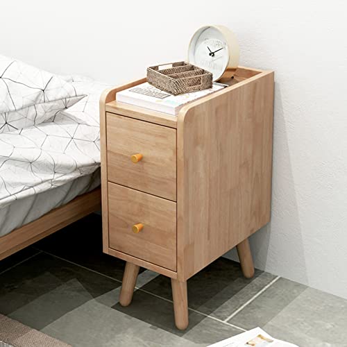 Minimalistischer Nachttisch aus Massivholz mit 2 Schubladen – Vintage-Design, ultra-schmales Design für kleine Schlafzimmer, eleganter Nachttisch, schickes Heimdekor, hochwertige Verarbeitung