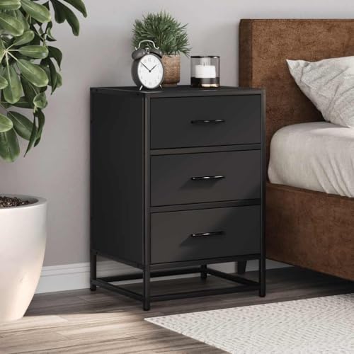 Xichuzi Nachttisch Schwarz 40x34,5x60 cm Holzwerkstoff und Metall, Nachtkonsole, Nachtkästchen, Kaffeetisch, Nachtkasten, Nachtkommode, Sofatisch - 848719