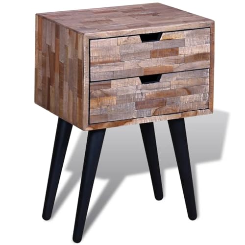 Iiaky Nachttisch mit 2 Schublade NachtkäStchen Bedside Table Schlafzimmer MöBel Beistellschrank Nachttischschrankn Altholz Teak