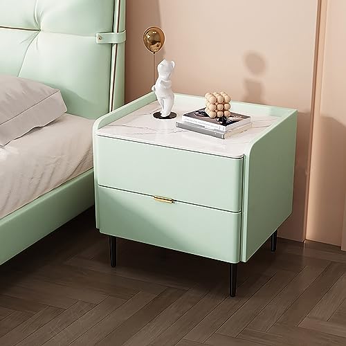 IROEJT Schlafzimmer mit Durchgehender Arbeitsplatte aus massivem Schieferholz und Stauschubladen, Einer Schrankplatte aus Leder und vergoldeten Beinen aus Kohlenstoffs?Mint Green 45 * 40 * 50cm