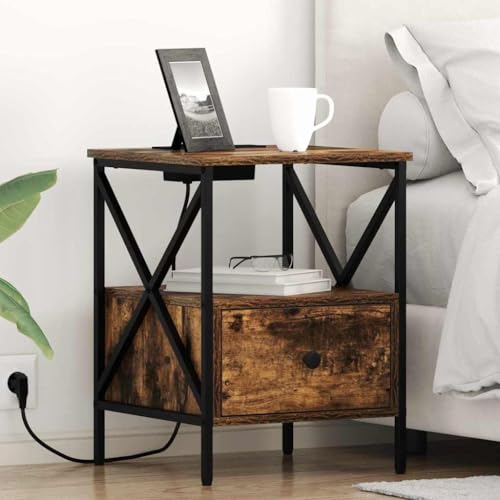 INLIFE Nachttisch Räuchereiche 41,5 x 40,5 x 55 cm Holzwerkstoff,Möbel,Tisc he,Nachttische,Braun,12.3 8 KG,859554