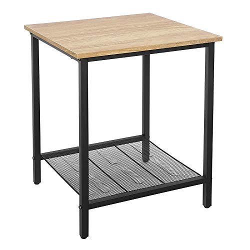 VASAGLE Beistelltisch, Nachttisch, Kleiner Sofatisch, Schlafzimmer, Wohnzimmer, Einfacher Aufbau, Stabil, Stahlgestell, Industriestil, Honigbraun-Schwarz, 40x40x50 Cm