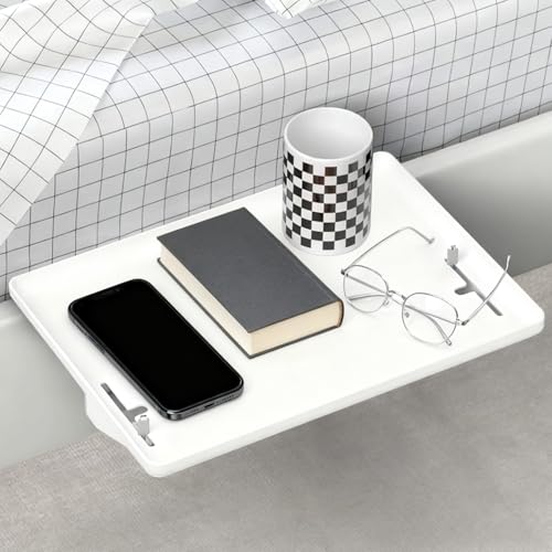TTIAYAO Bettablage zum Einhängen ans Bett Nachttisch Regal Kunststoff Tablett Nachttischregal Regal mit Kabelführung Clip-On-Nachttisch Bett Organizer zum Einhängen für Hochbett Sofa Fenster Weiß