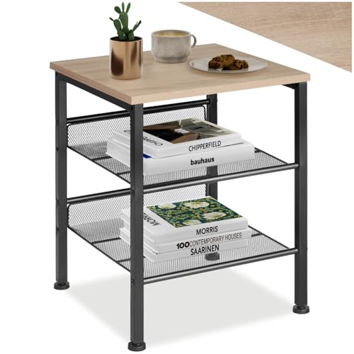 tectake Beistelltisch aus Holz und Metall, Nachttisch mit 2 Gitterablagen, Industrie-Design, für Wohnzimmer Schlafzimmer Büro Flur, schwarzes Metallgestell (Industrial Holz hell, Eiche Sonoma) tectake Beistelltisch aus Holz und Metall, Nachttisch mit 2 Gitterablagen, Industrie-Design, für Wohnzimmer Schlafzimmer Büro Flur, schwarzes Metallgestell (Industrial Holz hell, Eiche Sonoma)