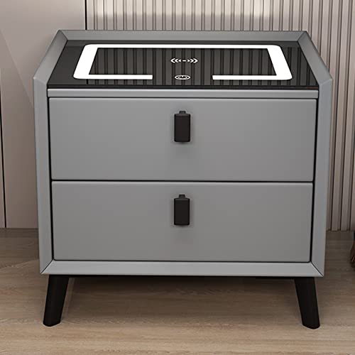 Nachttisch mit kabellosem Laden, LED-Lichtern und Bluetooth-Lautsprecher, moderner Couchtisch mit 2 Schubladen für Schlafzimmer und Wohnzimmer