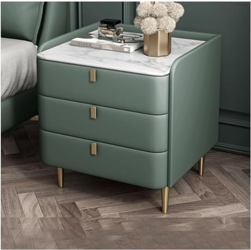 TOTLAC Nachttische,, Mid Century Modern, Kunstleder Marmormuster, gesinterter Steinplatte, Beistelltisch Holz, 3 Schubladen, Schlafzimmerschrank, Kommode