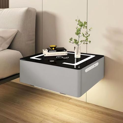 MPFYRCOJ Schwebender Nachttisch mit Ladestation, Moderne 3-farbige LED-Leuchten, stufenlos dimmbar, Adorneve-Nachttisch, Beistelltisch-Organizer für Schlafzimmer, Wohnzimmer, Büro (Farbe: Silber, Grö