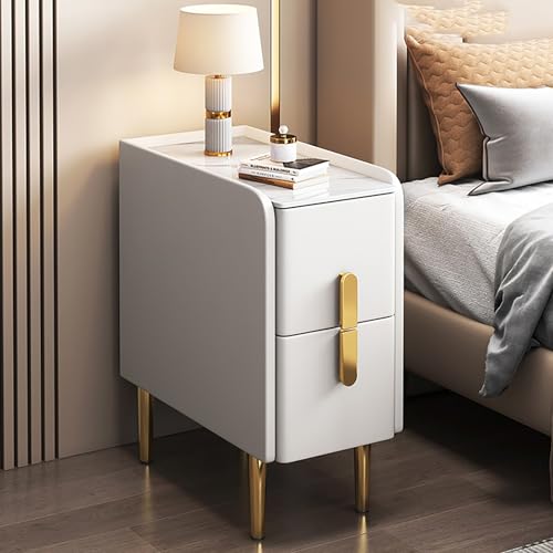 Moderner Nachttisch mit 2 Schubladen, Kunstleder, gepolsterter Nachttisch für kleine Räume, komplett montierter Beistelltisch für Schlafsäle und Schlafzimmer (L25 cm)