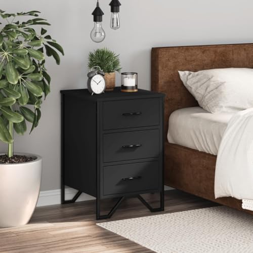 HEFZGDB Nachttisch Schwarz 40x41x60 cm Holzwerkstoff Nachttisch Vintage Nachttische Nachtkästchen Sideboard Wohnzimmer für Hotel Gästezimmer Wohnzimmer Schlafzimmer