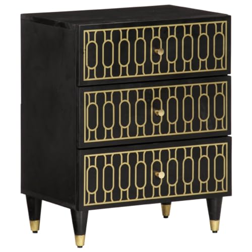 SDWEHO7 Nachttisch mit 3 Schubladen, Sofatisch, Beistelltisch für Wohn- und Schlafzimmer, 50x33x60 cm Massivholz Mango schwarz