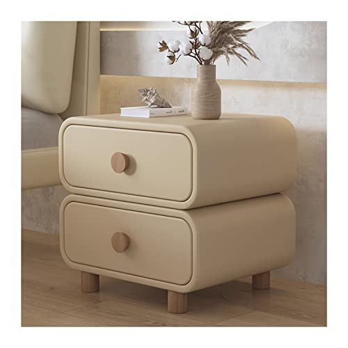 Nachttisch, einzigartiger Nachttisch aus khakifarbenem Kunstleder, 2 Schubladen, Nachttisch mit Holzfuß, moderner Stil für Schlafzimmer, Wohnzimmer, Aufbewahrungsmöbel, Nachttisch (L40 x T40