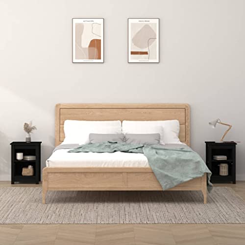MOBCANT Nachttische 2 STK, Couchtisch Nachttischschrank Nachtisch Nachtischschränke Geeignet für Wohnung Schlafsaal Wohnstube Hotel Schwarz 40x35x55 cm Massivholz Kiefer