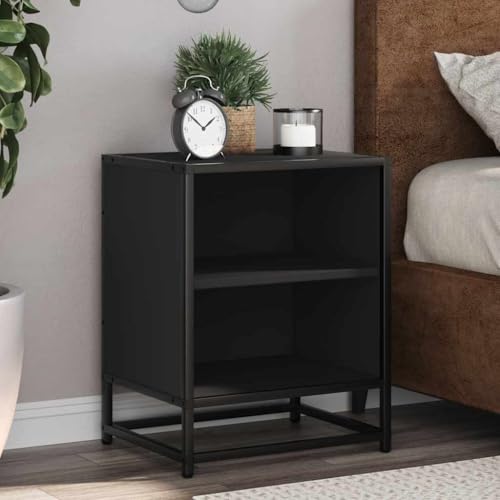Fasba Nachttisch Schwarz 40x31x50 cm Holzwerkstoff und Metall, Beistelltisch mit viel Stauraum, Nachtschrank, Nachtkommode, Nachtkonsole