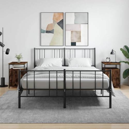 Festnight 2er Set Nachttisch Industrie-Design, Nachtkommode, Beistelltisch, Nachtschrank 40x42x60 cm Sofatisch, Couchtisch für Schlafzimmer, Wohnzimmer Räuchereiche