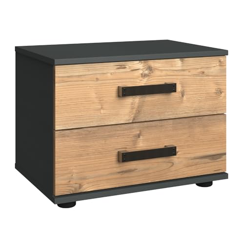 Lomadox Schlafzimmer Nachtschrank Nachtkommode Nachttisch Nachtischschrank 2 Schubladen Industrial Stil Graphit Fichte 52x40x38 cm
