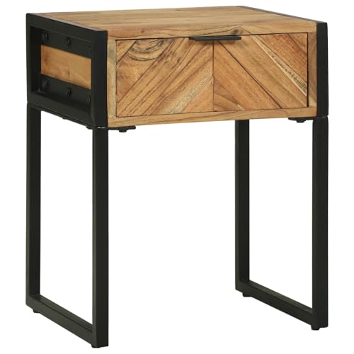 vidaXL Industrial Nachttisch mit großem Stauraum und Chevron-Design aus massivem Akazienholz mit Metallrahmen für kompakte Schlafzimmermöbel.
