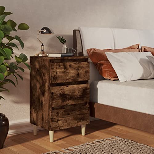 KATERYY Nachttisch mit Massivholz-Beinen Räuchereiche 40x35x69 cm,Skandinavischer Nachttisch mit viel Stauraum Stabil und stilvoll Schlafzimmer, Nachttische