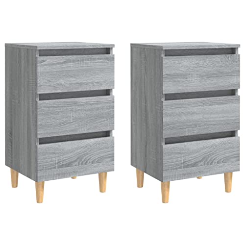 Schlafzimmer Möbel Nachtschrank Beistelltische Fürs Wohnzimmer Beistelltisch Schlafzimmer - Nachttische mit Massivholz-Beinen 2 Stk. Grau Sonoma 40x35x69cm für Wohnzimmer Balkon Badezimmer Flur