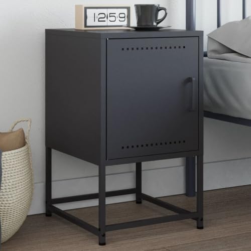 Iiaky Nachttisch Nachtschrank Bedside Table Beistellschrank Nightstand Nachttischschrank Anthrazit 36x39x60,5 cm Stahl // 846450