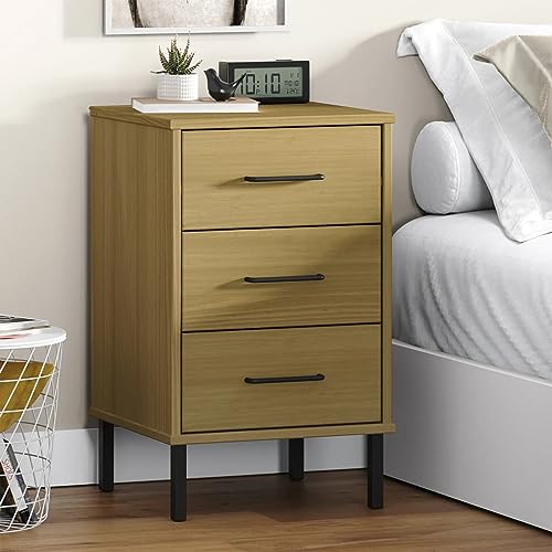 Fasba Nachttisch Oslo mit Metallbeinen Braun Massivholz Kiefer, Beistelltisch mit viel Stauraum, Nachtschrank, Nachtkommode, Nachtkonsole