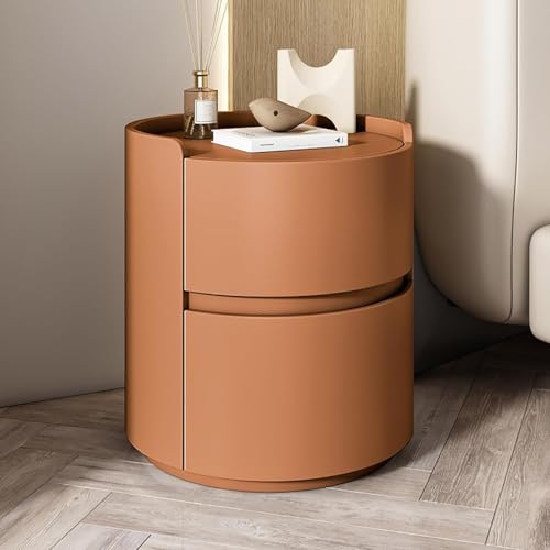 Schlafsaal Nachttisch Beistelltisch Couch Beistelltisch Nachttisch Runder Sofatisch Couchtisch mit leiser Schublade Weiches Leder Massivholzrahmen Akzenttisch für Wohnzimmer
