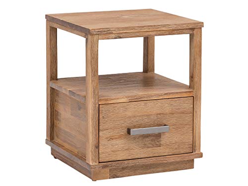 Woodkings® Nachttisch Woodville Holz rustikal Schlafzimmer Beistelltisch Nachtkommode Nako Design Massive Naturmöbel Echtholzmöbel mit Schublade (Akazie gebürstet)
