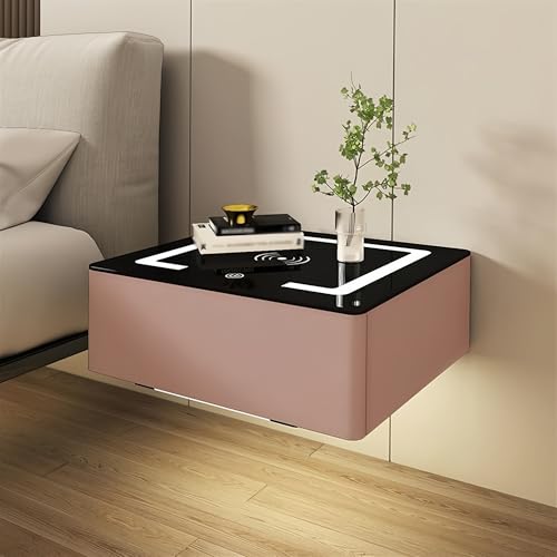 Wandmontierter Nachttisch Mit Schublade, Schwebender Nachtschrank Mit Kabelloser Aufladung Und Intelligentem Licht, Moderner Beistelltisch(Peach,40cm)