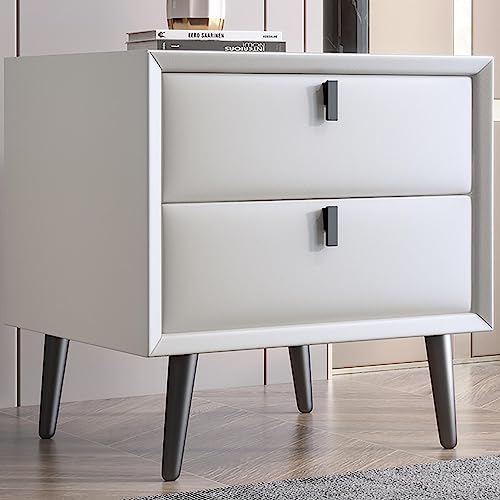 Moderner Nachttisch aus Leder, minimalistischer praktischer Beistelltisch aus Massivholz mit Schublade, Nachttischmöbel für Schlafzimmer, Wohnzimmer