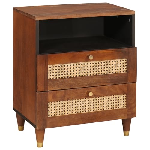 Homgoday Nachttische Braun Rattan und massives Mangoholz Nightstand Model4018890
