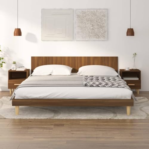 KATERYY Nachttische 2 STK. Braun Eichen-Optik 40x35x47 cm,Eleganter Nachttisch im skandinavischen Stil mit praktischem Stauraum und massiven Eukalyptusholzbeinen Schlafzimmer, Nachttische