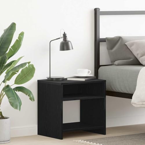 QUAHEAS Nachttisch Schwarz Eichen-Optik 40x30x40 cm, Holzwerkstoff, Industrie-Stil, Nachtschrank mit 2 Fächern für Schlafzimmer, Wohnzimmer