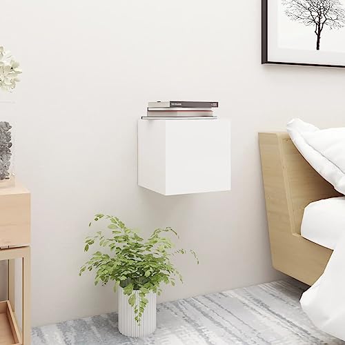 Nachttisch Weiß, 30,5x30x30 cm, Holzwerkstoff, Wandmontage, ideal als Beistelltisch für Zeitschriften, Bücher, Schlafzimmer, Wohnzimmer