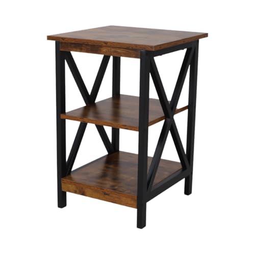 SensaHome - Antiker quadratischer Holztisch - Nachttisch 3 Ebenen - 40x40x60cm - Holz