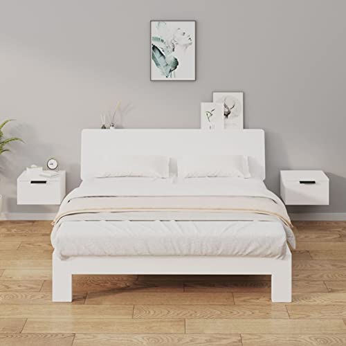 Fasba Wand-Nachttische 2 STK. Hochglanz-Weiß 34x30x20 cm, Beistelltisch mit viel Stauraum, Nachtschrank, Nachtkommode, Nachtkonsole
