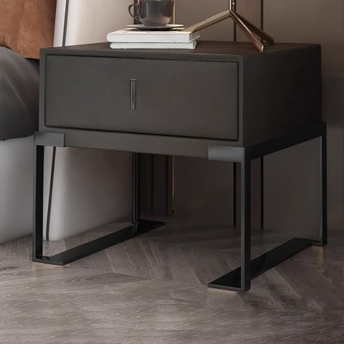 Nachttisch mit Schublade, Metallbeinen, luxuriöser Nachttisch aus PU-Leder für Schlafzimmer und Wohnzimmer, minimalistisches Design