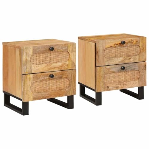 vidaXL Nachttisch 2 pcs Natur 40 x 33 x 46 cm Massivholz Mango, Viel Stauraum fürs Schlafzimmer, rechteckiger Nachttisch, praktischer Beistelltisch, aus Holz, braun