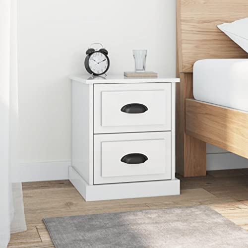 Nachttisch Hochglanz-Weiß 39x39x47,5 cm, moderner Night Stand für Schlafzimmer, vielseitiger Side Table mit 2 Schubladen, praktischer Bedside Table für Bücher