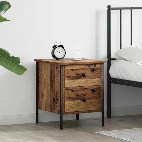 QUAHEAS Nachttisch Altholz Optik, 40x42x50 cm, Schichtholz und Metall, mit Schublade, robust, für Schlafzimmer, Wohnzimmer