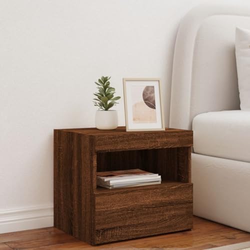 HEFZGDB Nachttisch mit LED-Leuchten Braun Eichen-Optik 50x40x45 cm Coffee Table Nachttische Beistelltisch Konsolentisch für Schlafzimmer Gästezimmer Wohnzimmer Hotel
