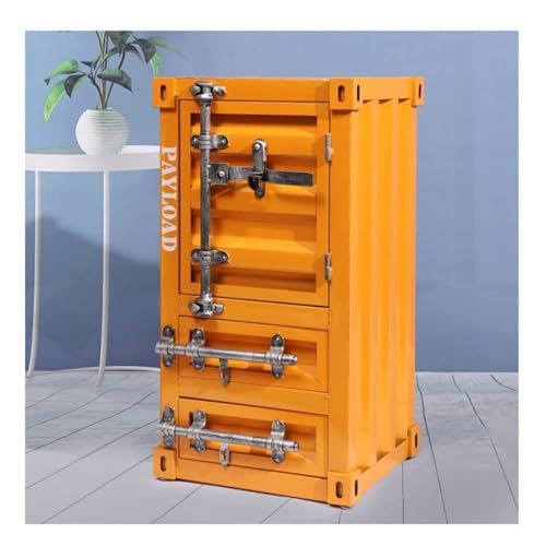 MGHRUE Metallspindschrank Industrieller Metall-Aufbewahrungsschra nk Mit Schublade, Kreativer Container-Nachttisch, Aufbewahrungsschränke, Für Zuhause, Restaurant, Bar, Fitnessstudio,Orange